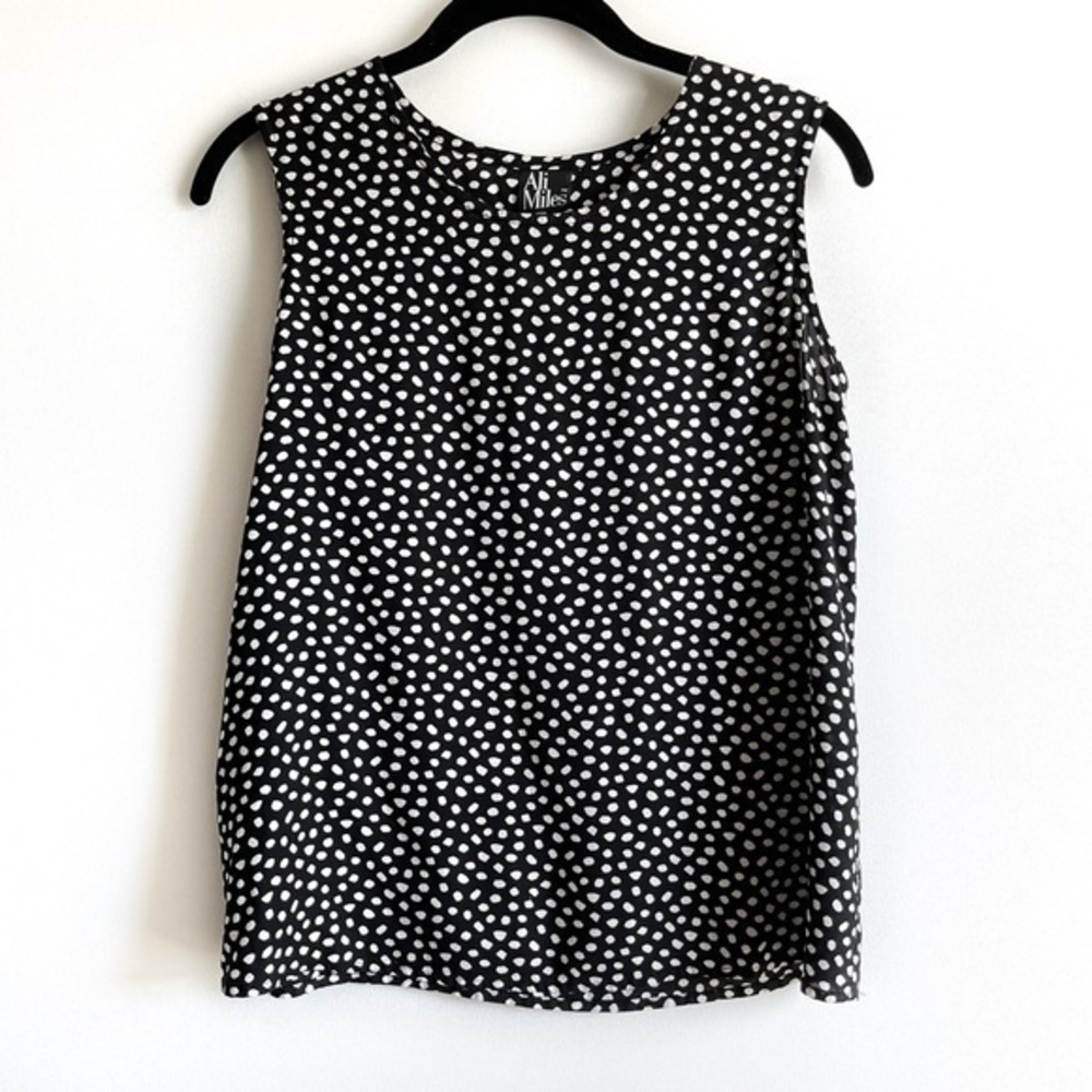 Ali Miles Black with White Dots Sleeveless Blouse